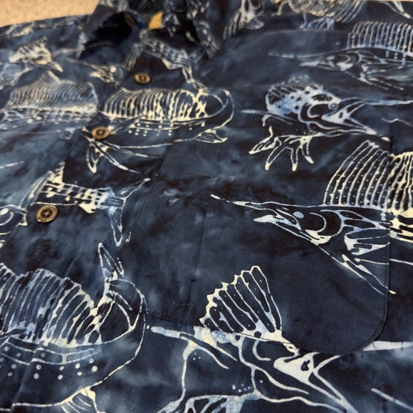 Johari West Mens Batik Sailfish Blue Cotton Hawaiian Button Down Shirt XLT NWT - Picture 3 of 8